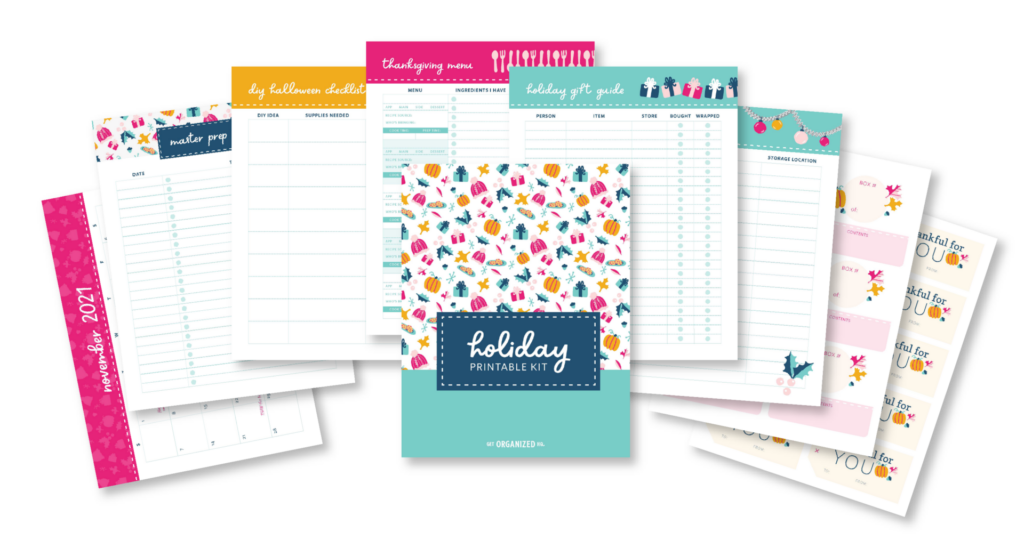 Spread of pages within the Holiday Printable Pack