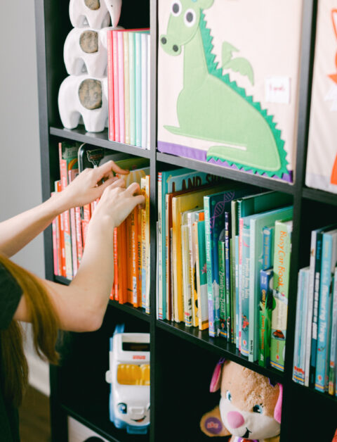 Organizing the kids' shelf