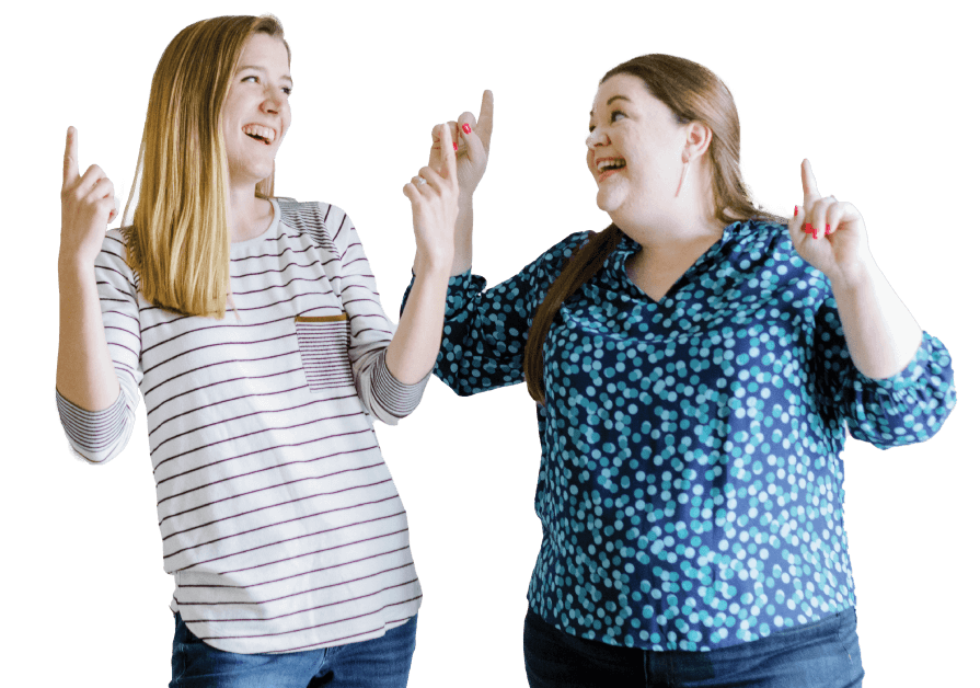 Laura and Tasha pointing up