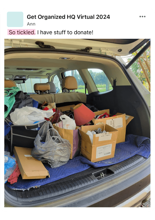 Someone with a car trunk full of stuff to donate.