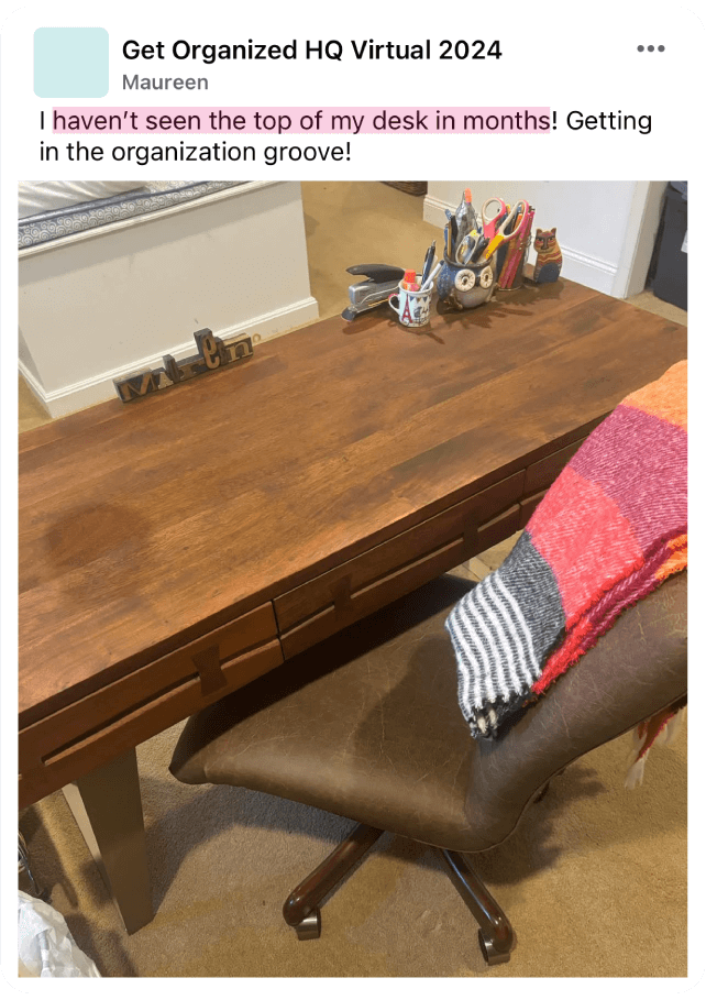 Someone celebrating their cleared off desk.