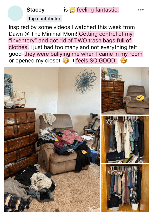 Someone with 2 bags of clothes to donate that they didn't like anymore.