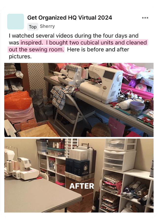 Someone with a newly organized sewing room.