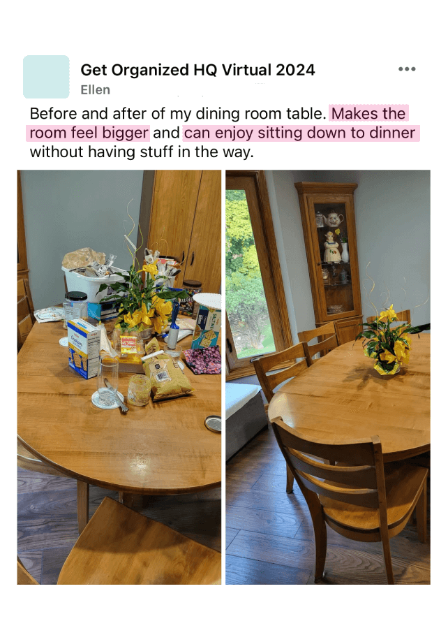 Someone celebrating their cleared off kitchen table.