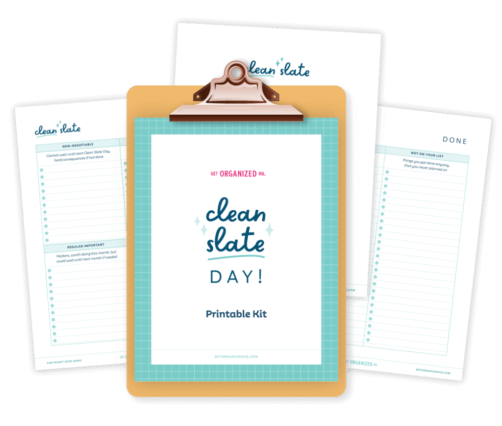 A mockup of the Clean Slate Day Printable on a clipboard